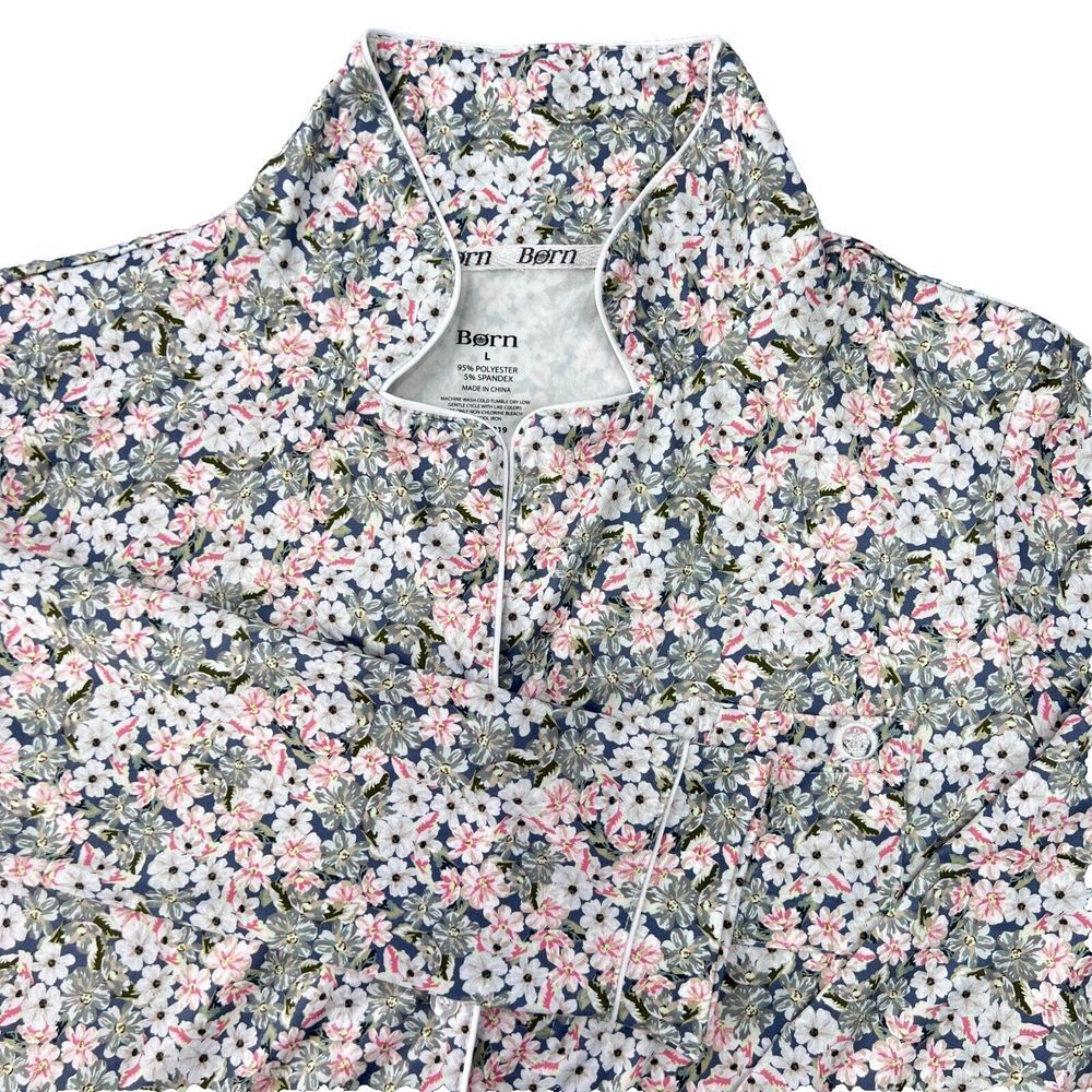 Born Women's Blouse Liquid Knit Size Large‎ Floral  Button Down Classic Summer